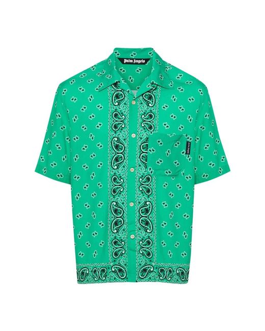 Camicia paisley verde popeline stampa di Palm Angels in Green da Uomo