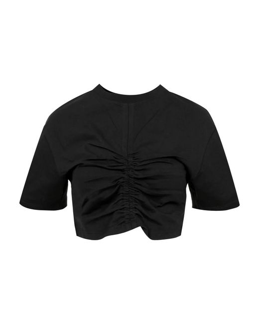 Camiseta negra de algodón con cuello redondo Semicouture de color Black