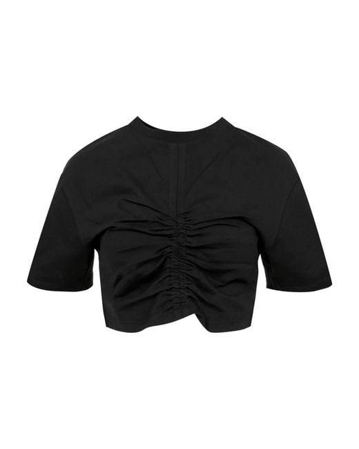 T-shirt nera in cotone con scollo a giro di Semicouture in Black