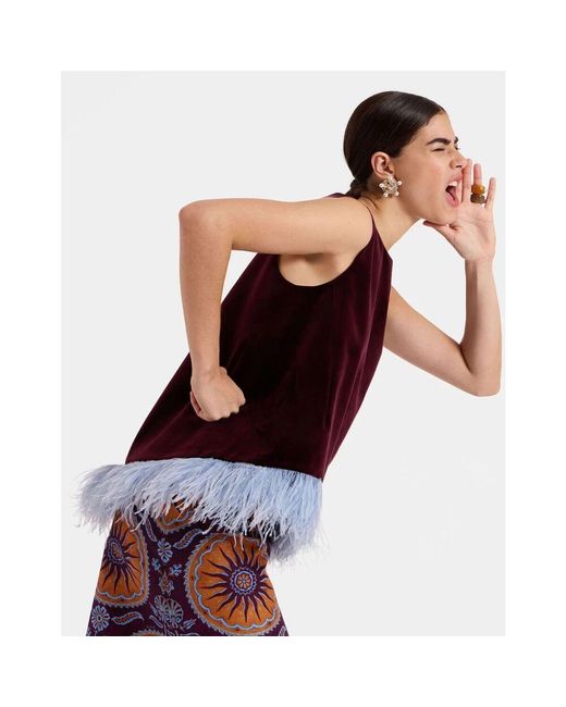 LaDoubleJ Blue Jacquard top mit makramee quasten