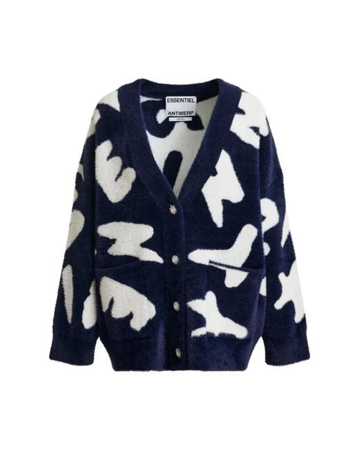 Essentiel Antwerp Blue Jarden Letters Cardigan