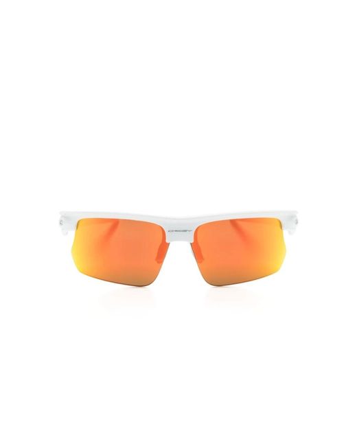 Occhiali da sole bianchi a mezza montatura rettangolari con lenti prizmTM di Oakley in Orange