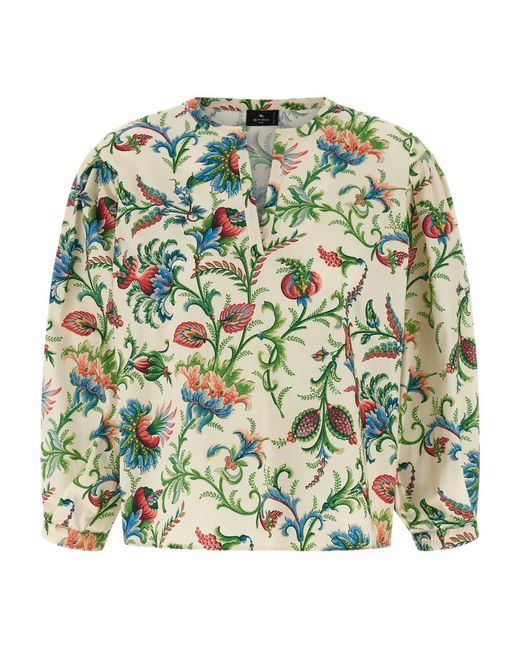 Etro Overhemden ,Veelkleurig ,Katoen Katoenen Blouse Met Bloemmotief in het Green