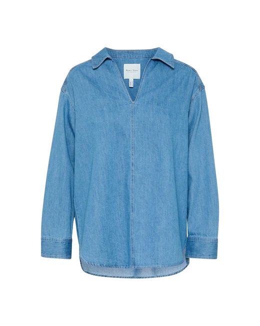 Part Two Blue Oversized denim bluse mit v-ausschnitt