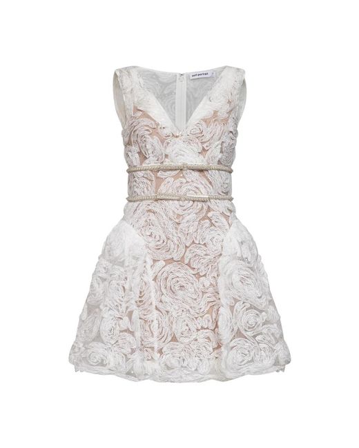 Self-Portrait Kleedjes ,Wit ,Polyester Jurk Met Kanten Afwerking En Lage Taille in het White