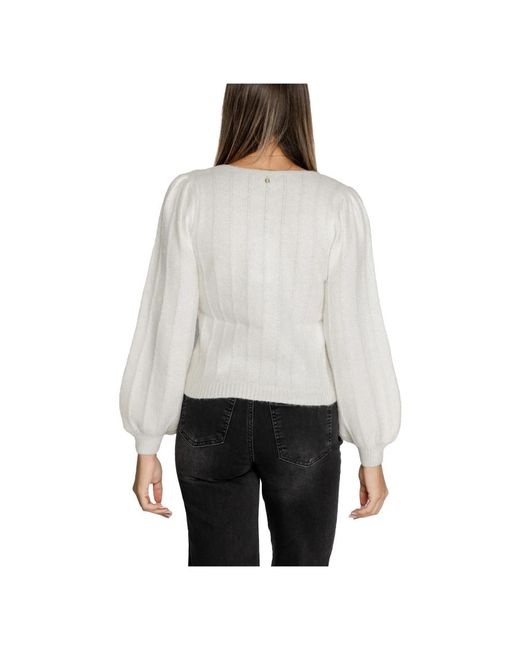 Guess White V-Neck Knitwear