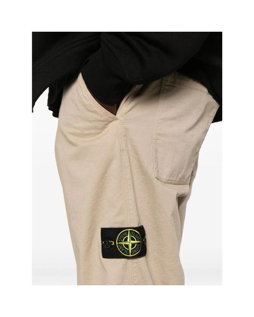 Stone Island Natural Logo Cotton Cargo Trousers for men