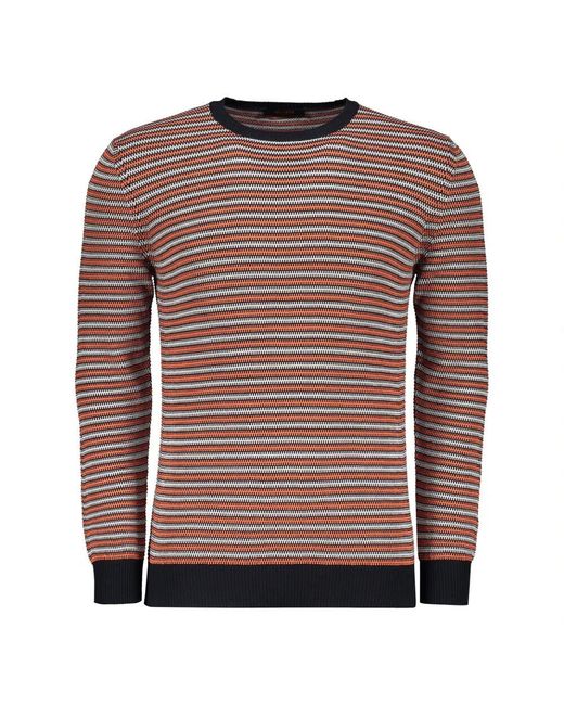 Moorer Gestreifter Baumwollpullover Mit Gerippten Details in Brown für Herren