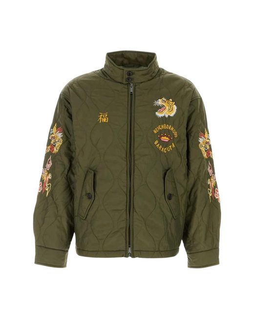 Baracuta Jassen ,Groen ,Nylon Gewatteerd Nylon Jack Met Hoge Kraag in het Green voor heren