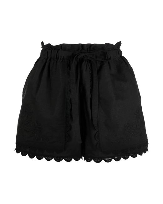 Ulla Johnson Korte Broeken ,Zwart ,Katoen Casual Zwarte Linnen Katoenen Shorts in het Black