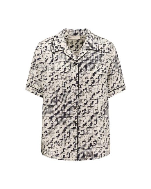 Tory Burch Overhemden ,Zwart ,Zwart Zijden Bowling Shirt in het Gray