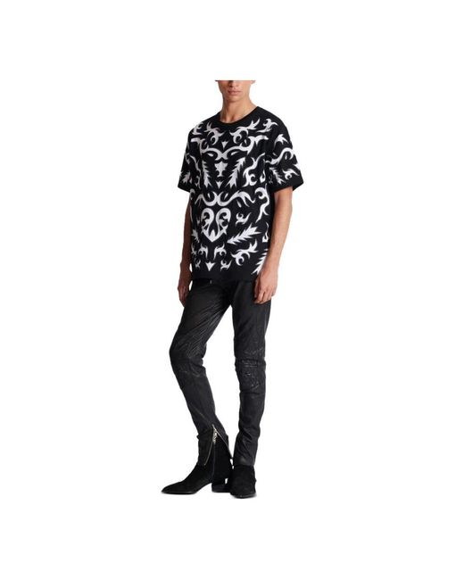 Balmain Oversize-T-Shirt It Baroque-Print Und Laser-Ausschnitten in Black für Herren