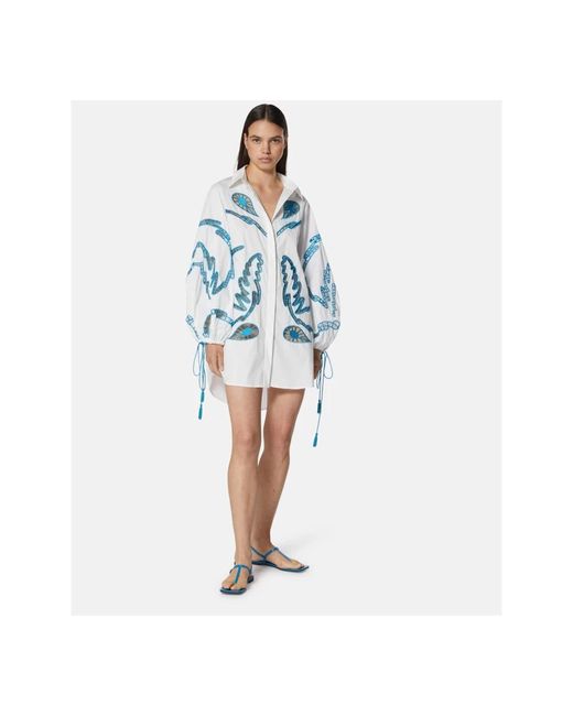 Silvian Heach Blue Oversized Hemd Mit Cut-Out-Stickerei