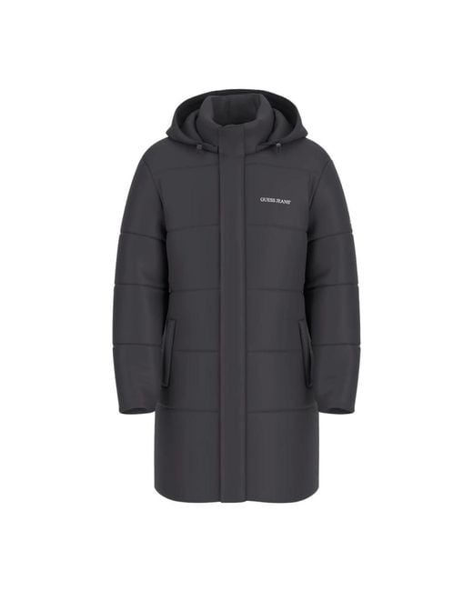 Guess Schwarze Steppdaunenjacke Mit Kapuze in Gray für Herren
