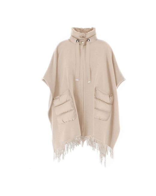 Herno Jassen ,Wol Wol Kasjmier Poncho Met Quilten in het Natural