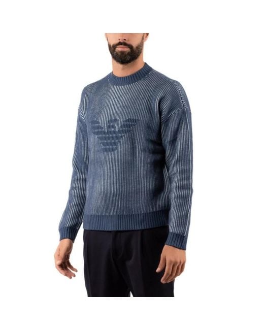 Emporio Armani Blue Round-Neck Knitwear for men