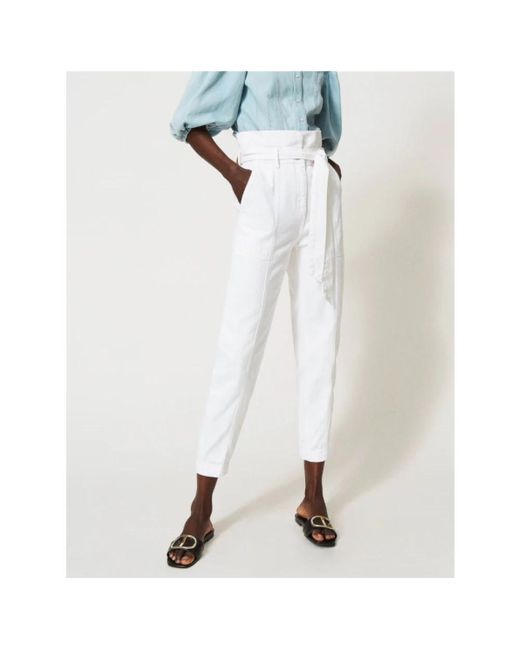 Slim-Fit Trousers Twinset en coloris White