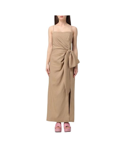 MSGM Natural Elegantes Leinen-Maxikleid Mit Schleifendetail