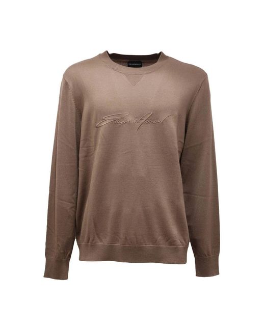 Armani Brown Round-Neck Knitwear for men