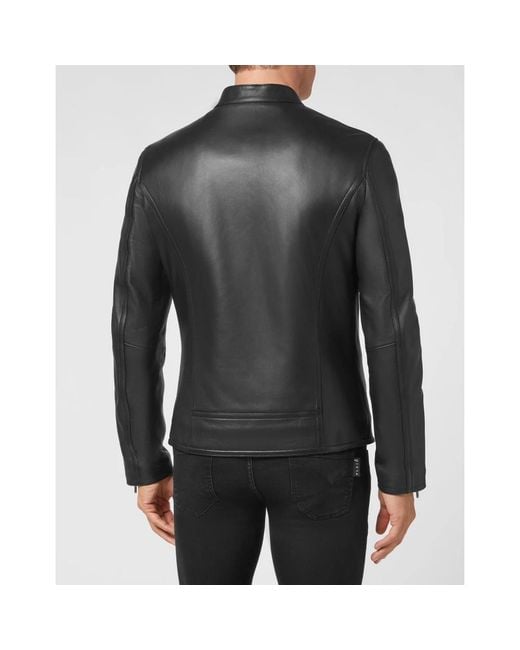 Philipp Plein Jassen ,Zwart ,Leer Soft Nappa Biker Jacket in het Black voor heren