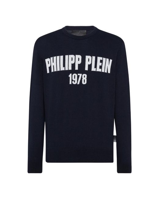 Philipp Plein Round Neck Pullover 1978 in het Blue voor heren