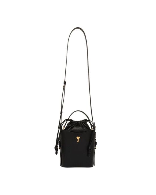 AMI Black Schwarze Mini Eimer Tasche Mit Kordelzug