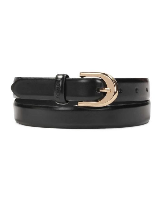 Kazar Accessoires ,Zwart ,Leer Smalle Zwarte Riem Met Logo-Lus in het Black