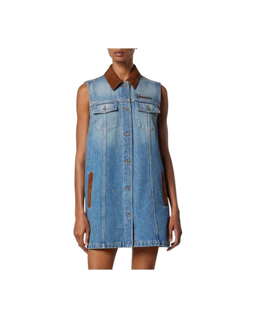 Versace Kleedjes ,Blauw ,Denim Denim A-Lijn Jurk in het Blue