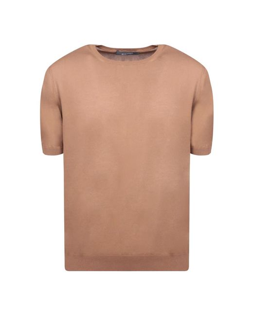 T-shirt in cotone marrone girocollo vestibilità regolare di Tagliatore in Natural da Uomo