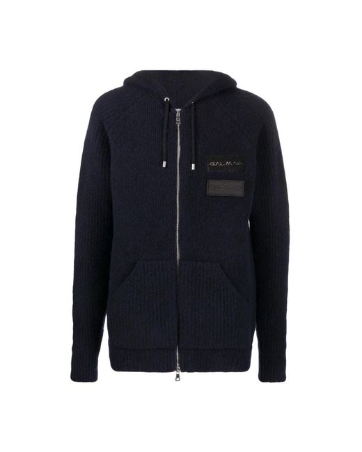 Balmain Hoodies & Sweatvesten ,Blauw ,Wol Blauwe Cashmere Hoodie in het Blue voor heren