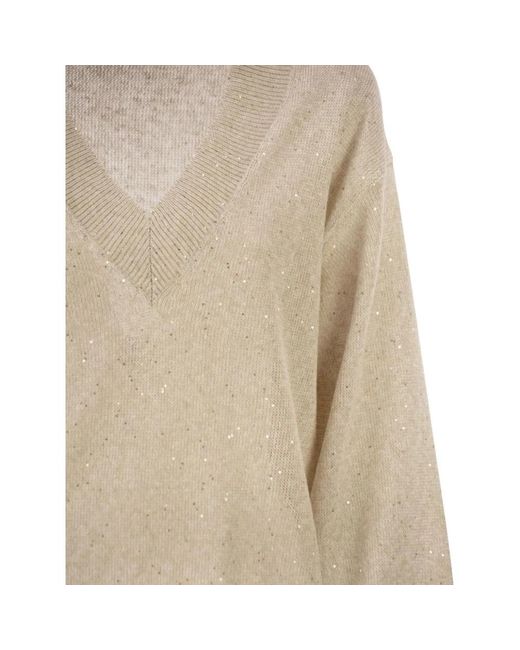 Brunello Cucinelli Natural V-Neck Knitwear