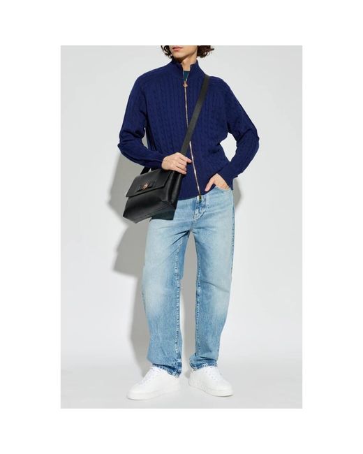 Versace Truien & Vesten ,Blauw ,Katoen Cardigan Met Opstaande Kraag in het Blue voor heren