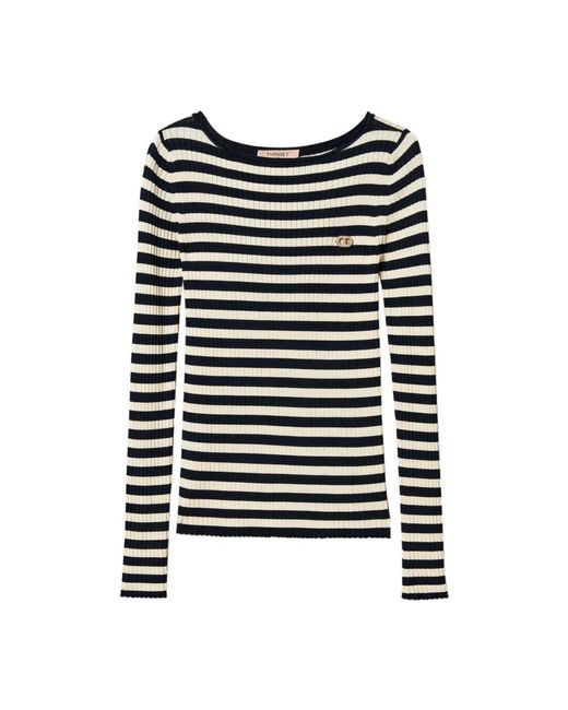 Round-Neck Knitwear Twinset en coloris Black