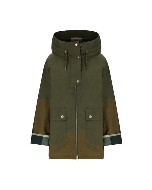 Barbour Green Grüne Patchwork-Baumwolljacke Mit Tartan-Futter