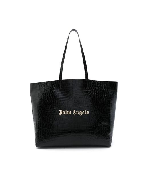 Palm Angels Black Schwarze und goldene logo einkaufstasche