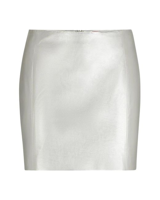 Falda mini metálica con cremallera logo Boss de color White