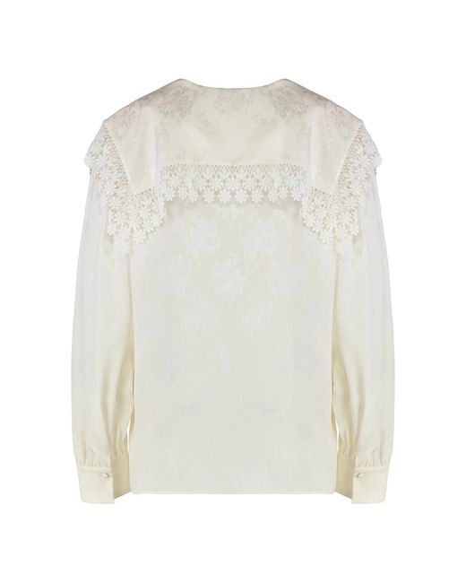 Chloé Overhemden ,Wit ,Katoen Maxi-Kraag Blouse in het White