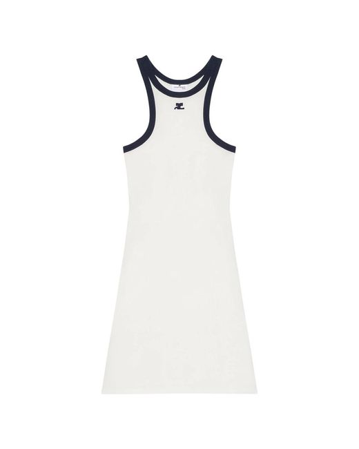 Courreges Kleedjes ,Wit ,Katoen Witte Mini Jurk Met Blauwe Bies in het White