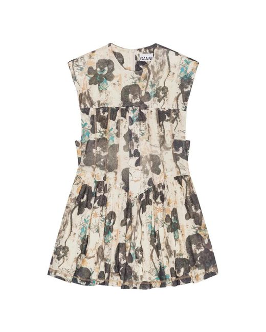 Ganni Kleedjes ,Polyester Jurk Met Asymmetrische Zoom En Korset in het Brown