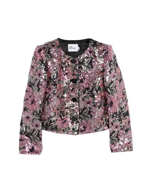 Self-Portrait Purple Floral Sequin Jacket