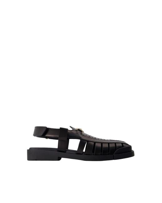 Sandali neri in pelle aperti quadrati di Versace in Black da Uomo