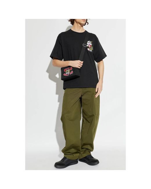 KENZO Tops ,Zwart ,Katoen Wild Tiger Geborduurd Oversized T-Shirt in het Black voor heren