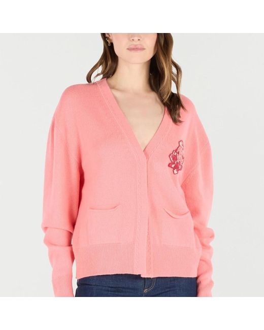 Roberto Cavalli Truien & Vesten ,Roze ,Wol Spiegel Slang Monogram Wollen Vest in het Pink