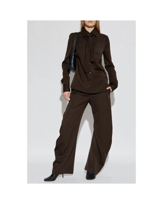 Acne Overhemden ,Bruin ,Wol Tie-Detailed Wollen Twill Overhemd in het Brown