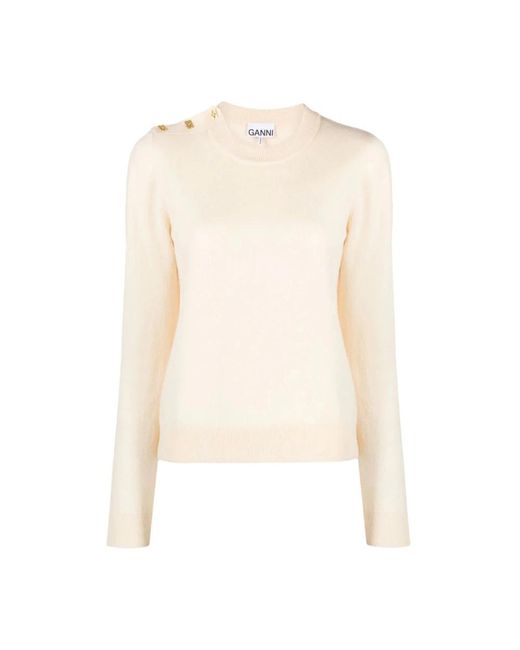Ganni Natural Round-Neck Knitwear
