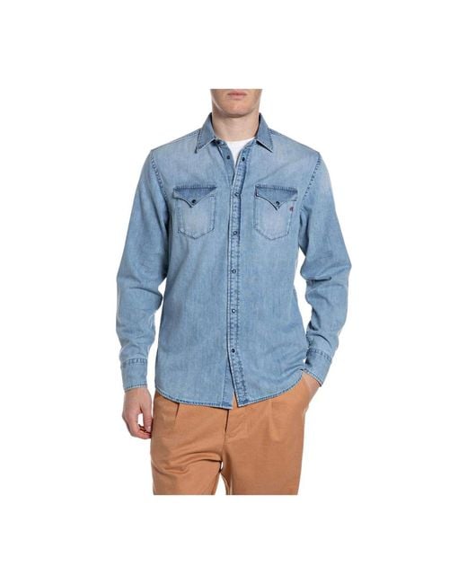 Replay Blue Denim Shirts for men