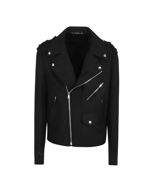 Balmain Jassen ,Zwart ,Wol Zwarte Wol Biker Jas Aw 24 in het Black voor heren