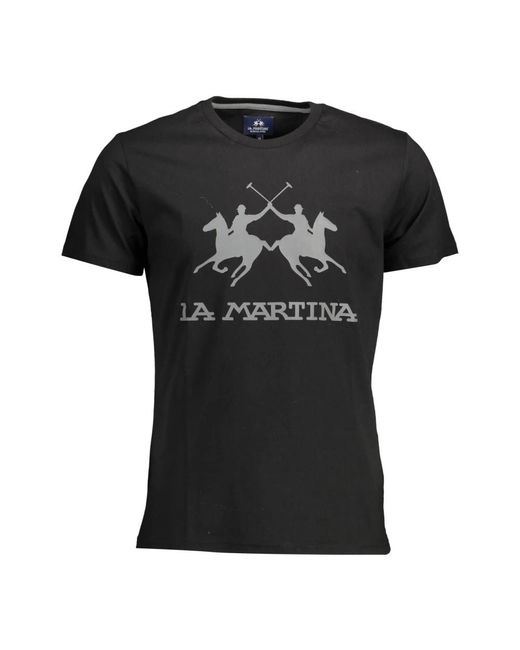 Magliette in cotone nera con stampa di La Martina in Black da Uomo