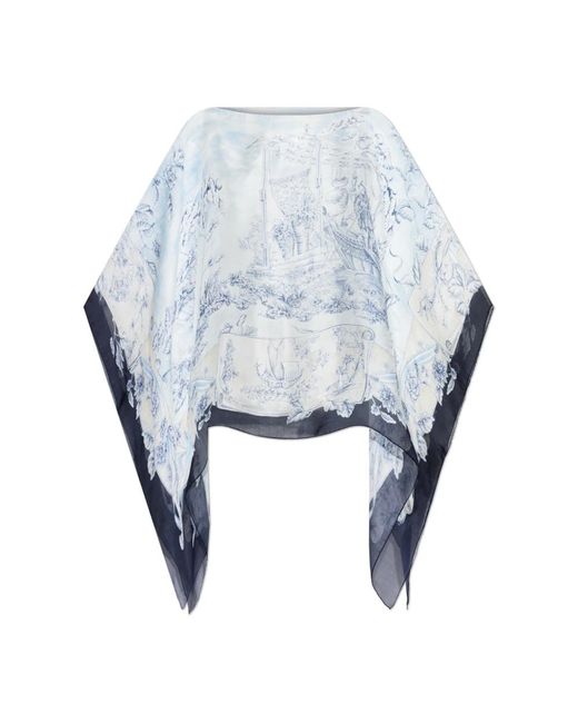 Ferragamo Zijden Poncho Met Een Bloemmotief in het Blue