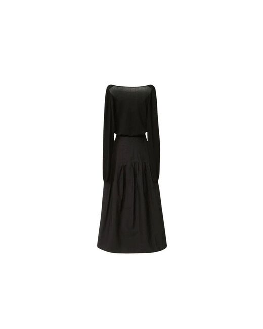 Fabiana Filippi Black Schwarzes Plissiertes Maxi A-Linien Kleid